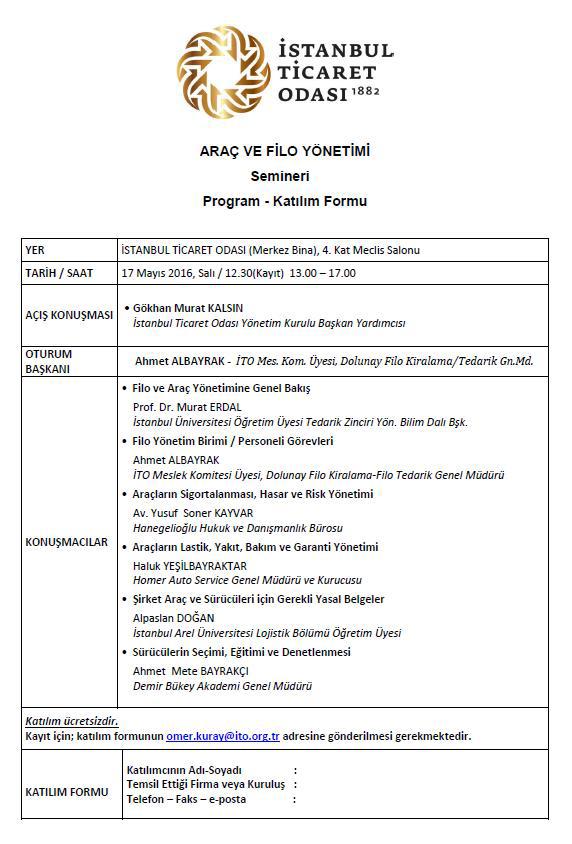 İTO, Araç ve Filo Yönetim Semineri Düzenliyor}