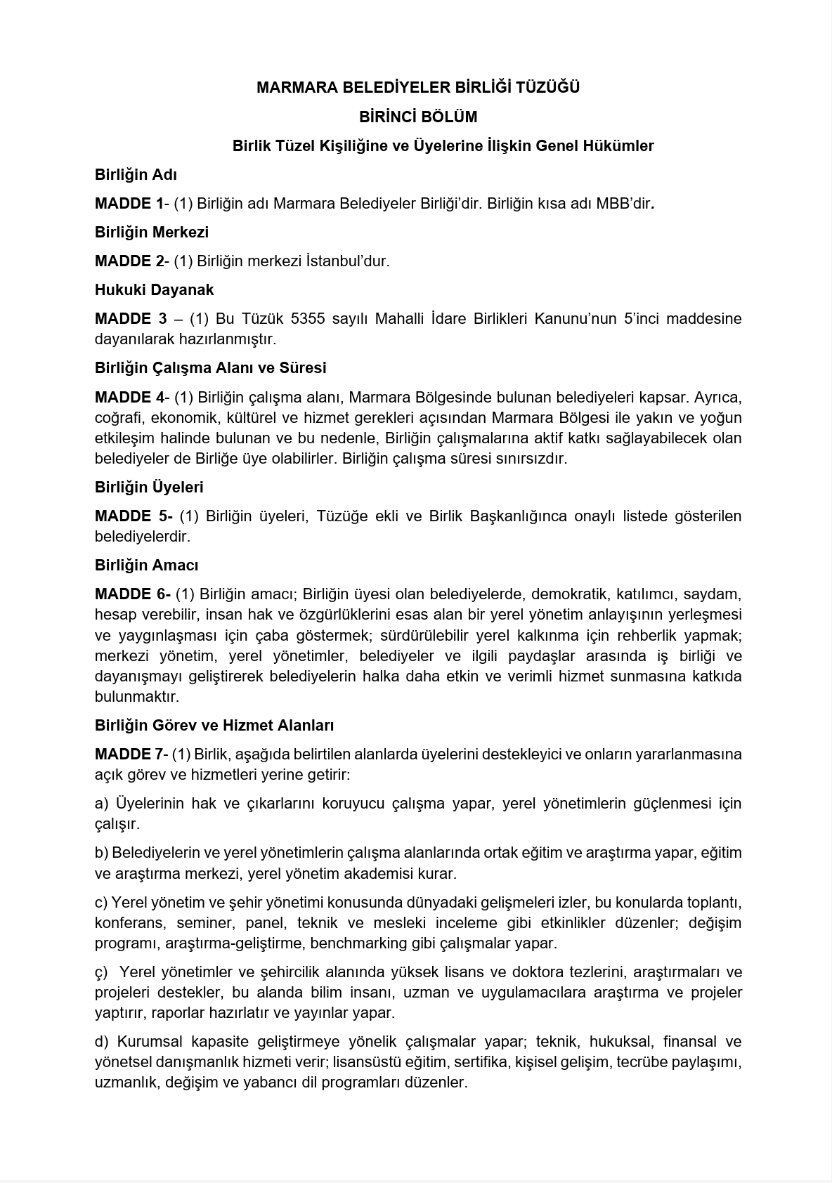 Marmara Belediyeler Birliği Tüzüğü