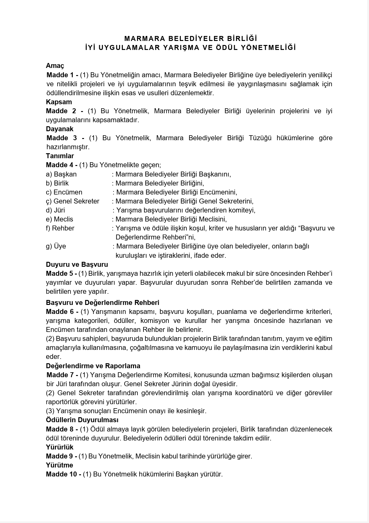 MBB İyi Uygulamalar Yarışma ve Ödül Yönetmeliği
