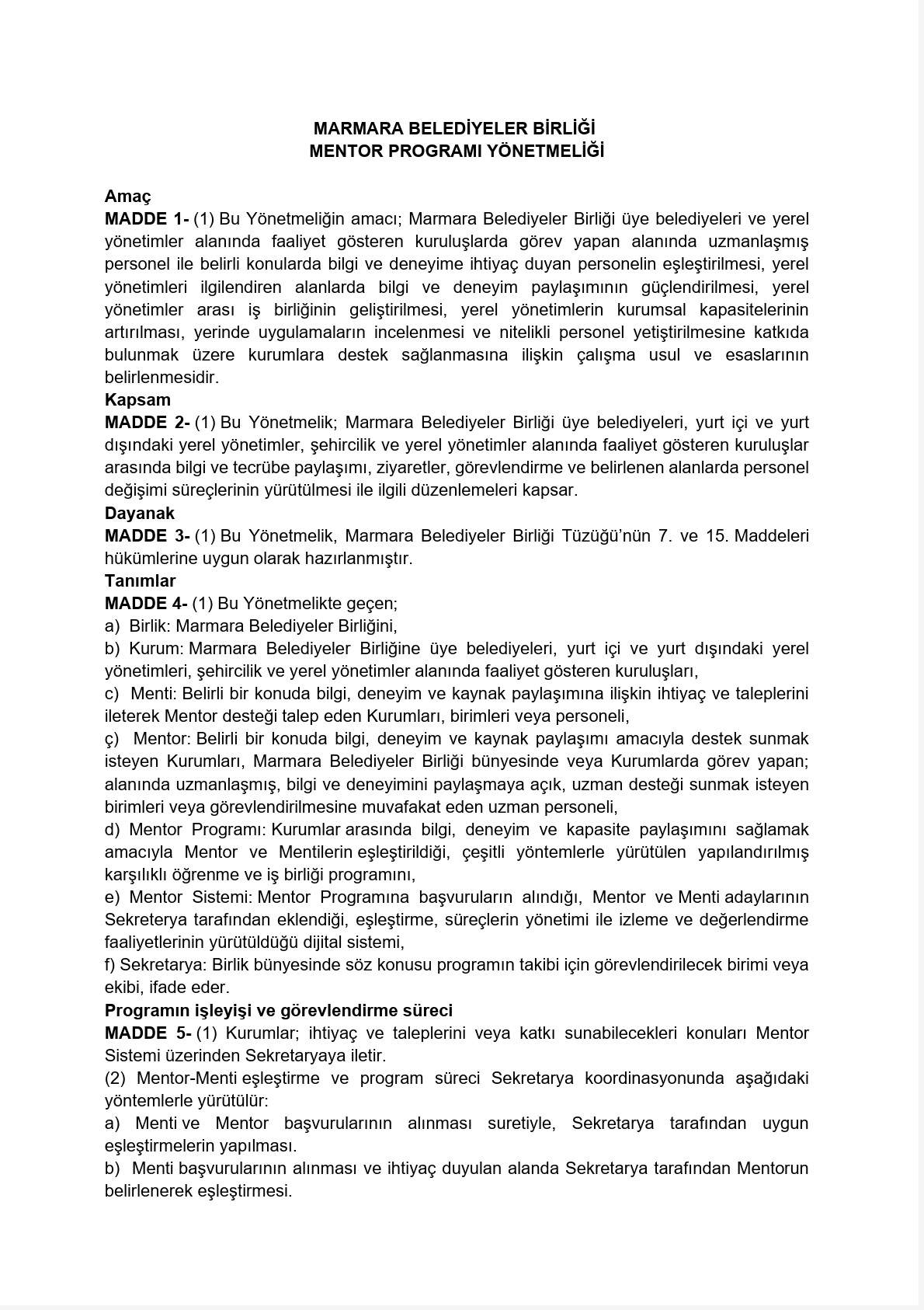 MBB Mentor Programı Yönetmeliği