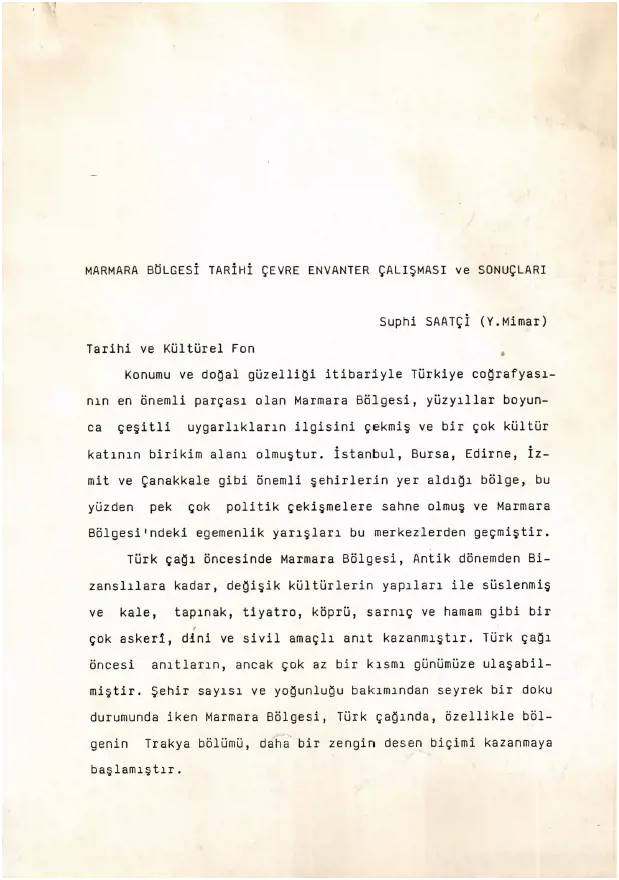 Marmara Bölgesi Tarihi Çevre Envanter Çalışması