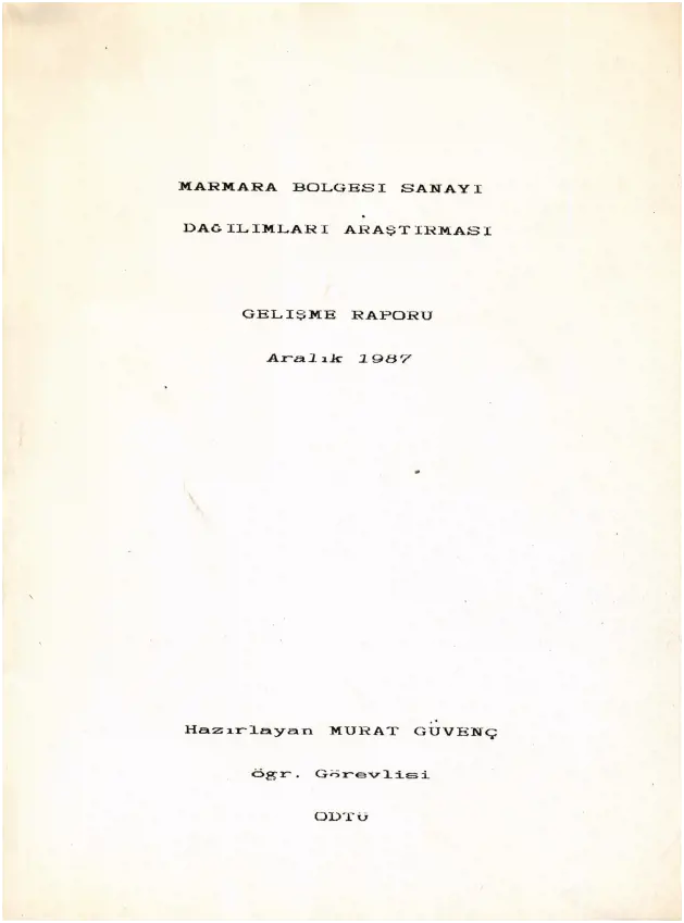 Marmara Bölgesi Sanayi Dağılımları Araştırması